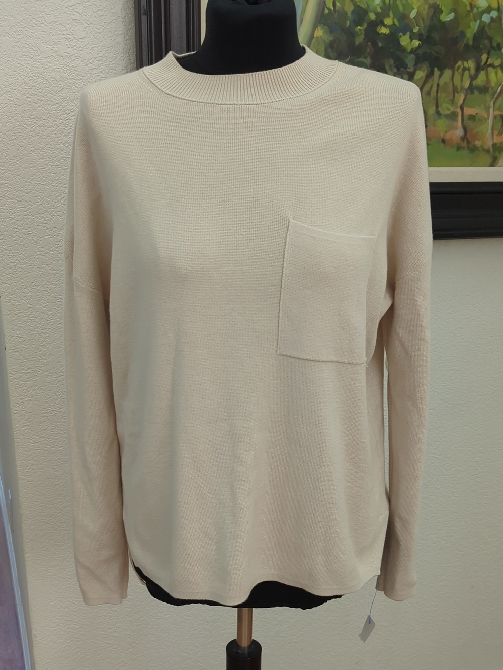 Banana Republic Women's Cream Crewneck Sweater with Chest Pocket -Size M